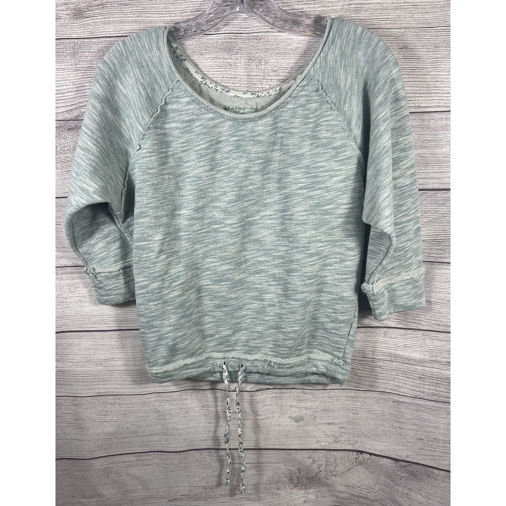 Mudd Crop Top Women's XS Green Raglan 3/4 Sleeves Raw Hemline